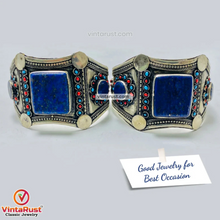 Load image into Gallery viewer, Tribal Stone Cuff Bracelet With Turquoise and Coral Beads