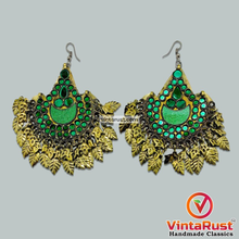 Load image into Gallery viewer, Boho Green Oversized Kuchi Classic Earrings