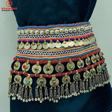 Load image into Gallery viewer, Vintage Kuchi Belt With Coins and Multicolor Glass Stones