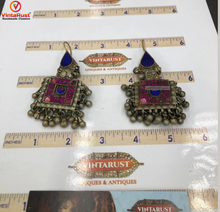 Load image into Gallery viewer, Ethnic Stone Square Shaped Earrings With Small Bells