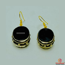Load image into Gallery viewer, Black Stone Oval Shape Drop Dangle Hook Earrings