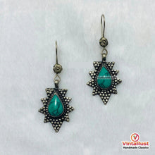 Load image into Gallery viewer, Western Turquoise Silver Teardrop Statement Earrings