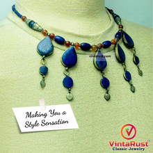 Load image into Gallery viewer, Stylish Lapis Lazuli Stone Necklace with Beaded Chain