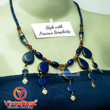 Load image into Gallery viewer, Stylish Lapis Lazuli Stone Necklace with Beaded Chain