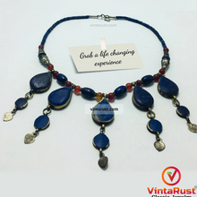 Load image into Gallery viewer, Stylish Lapis Lazuli Stone Necklace with Beaded Chain