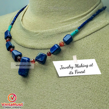 Load image into Gallery viewer, Lapis Lazuli Stone Necklace With Beaded Chain