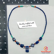 Load image into Gallery viewer, Lapis Lazuli Stone Necklace With Beaded Chain