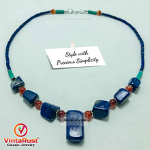 Load image into Gallery viewer, Lapis Lazuli Stone Necklace With Beaded Chain