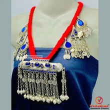 Load image into Gallery viewer, Vintage Red Necklace With Dangling Silver Motifs