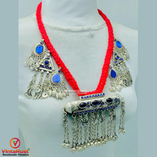Load image into Gallery viewer, Vintage Red Necklace With Dangling Silver Motifs