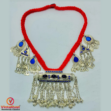 Load image into Gallery viewer, Vintage Red Necklace With Dangling Silver Motifs