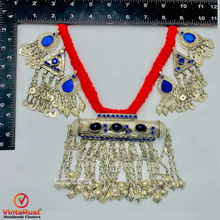 Load image into Gallery viewer, Vintage Red Necklace With Dangling Silver Motifs