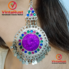 Load image into Gallery viewer, Purple Round Tribal style Earrings