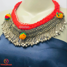 Load image into Gallery viewer, Vintage Dangling Bells Red Choker Necklace