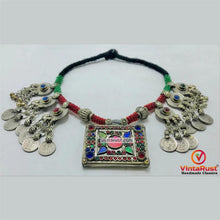 Load image into Gallery viewer, Green and Red Beaded Necklace With Vintage Coins