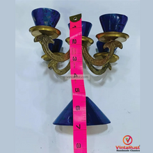Load image into Gallery viewer, Vintage Lapis & Brass Candle Holder