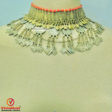 Load image into Gallery viewer, Rustic Choker Necklace with Golden Metal Motifs and Vintage Coins