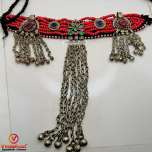 Load image into Gallery viewer, Beaded Choker Necklace With Long Dangling Bells