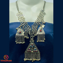 Load image into Gallery viewer, Tribal Silver Kuchi Necklace With Dangling Pendants