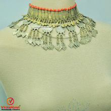Load image into Gallery viewer, Rustic Choker Necklace with Golden Metal Motifs and Vintage Coins