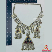 Load image into Gallery viewer, Tribal Silver Kuchi Necklace With Dangling Pendants
