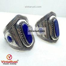 Load image into Gallery viewer, Vintage Lapis Lazuli Stone Cuff Bracelet