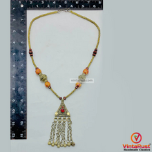 Load image into Gallery viewer, Vintage Kuchi Pendant Necklace With Beaded Chain