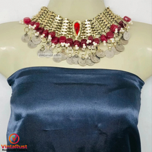 Load image into Gallery viewer, Statement Red Stone and Beads Coins Choker Necklace