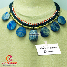Load image into Gallery viewer, Tribal Choker Necklace With Dangling Lapis Lazuli Stones