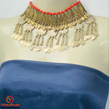 Load image into Gallery viewer, Rustic Choker Necklace with Golden Metal Motifs and Vintage Coins