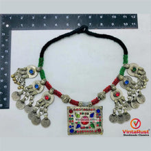 Load image into Gallery viewer, Green and Red Beaded Necklace With Vintage Coins