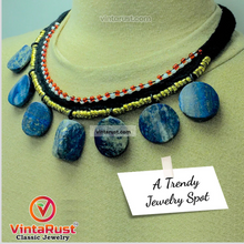 Load image into Gallery viewer, Tribal Choker Necklace With Dangling Lapis Lazuli Stones