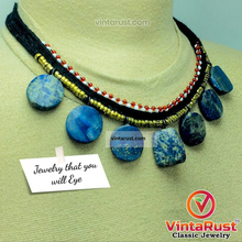 Load image into Gallery viewer, Tribal Choker Necklace With Dangling Lapis Lazuli Stones