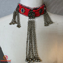Load image into Gallery viewer, Beaded Choker Necklace With Long Dangling Bells