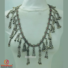 Load image into Gallery viewer, Silver Vintage Necklace with Red Glass Stones