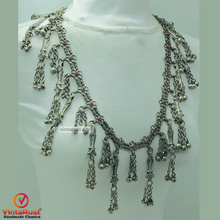 Load image into Gallery viewer, Silver Vintage Necklace with Red Glass Stones