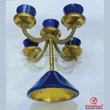 Load image into Gallery viewer, Vintage Lapis & Brass Candle Holder
