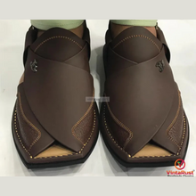 Load image into Gallery viewer, Dark Brown Leather Peshawari Chappal