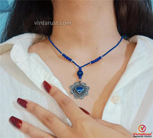 Load image into Gallery viewer, Lapis Beaded Necklace with Silver Heart Pendant