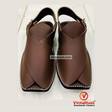 Load image into Gallery viewer, Dark Brown Handmade Leather Peshawari Men's Chappal