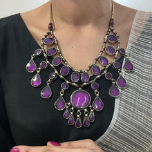 Load image into Gallery viewer, Amethyst Stone Choker Necklace with Wooden Beads