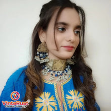 Load image into Gallery viewer, Amulet Cum Blue Beads Choker Necklace With Earrings