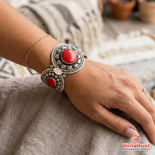 Load image into Gallery viewer, Antique Tribal Coral Stone Cuff Bracelet