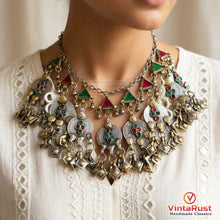 Load image into Gallery viewer, Antique Green & Red Glass Stone Coin Choker Necklace