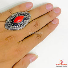 Load image into Gallery viewer, Antique Handmade Red Coral Stone Ring