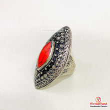 Load image into Gallery viewer, Antique Handmade Red Coral Stone Ring