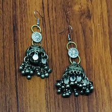 Load image into Gallery viewer, Antique Silver Dangle Jhumka Earrings