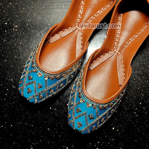 Beautiful Blue Handcrafted Ladies khussa