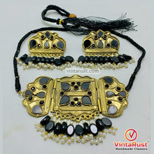 Load image into Gallery viewer, Black Amulet Choker Necklace With Earrings