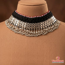 Load image into Gallery viewer, Black and Silver Kuchi Metal Bells Choker Necklace